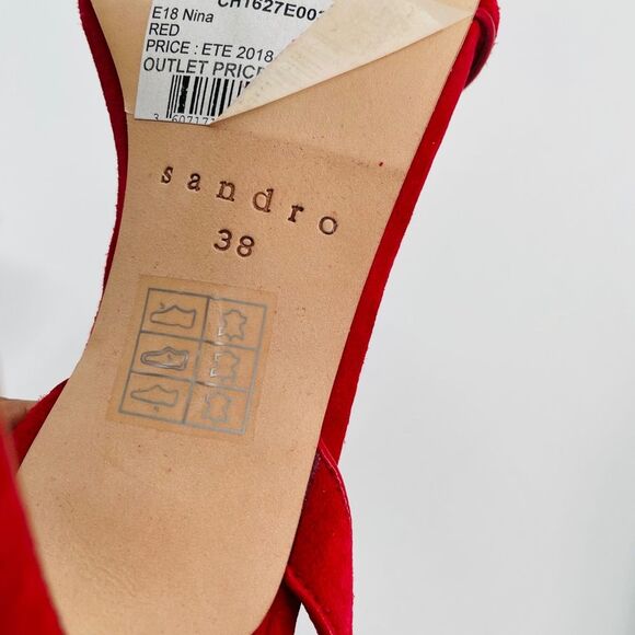 New SANDRO Nina suede sandals red 38 size 8 - Picture 3 of 12